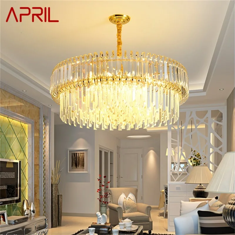 Луксозни полилеи APRIL Gold, Модерен кристална окачен лампа, домашен led лампа за декорация трапезария