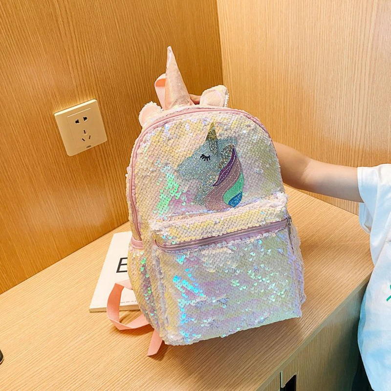 Раница с единорогом и пайети, мультяшная училищна чанта за деца, училищна чанта за книги с голям капацитет, раница за ученици, с две рамене