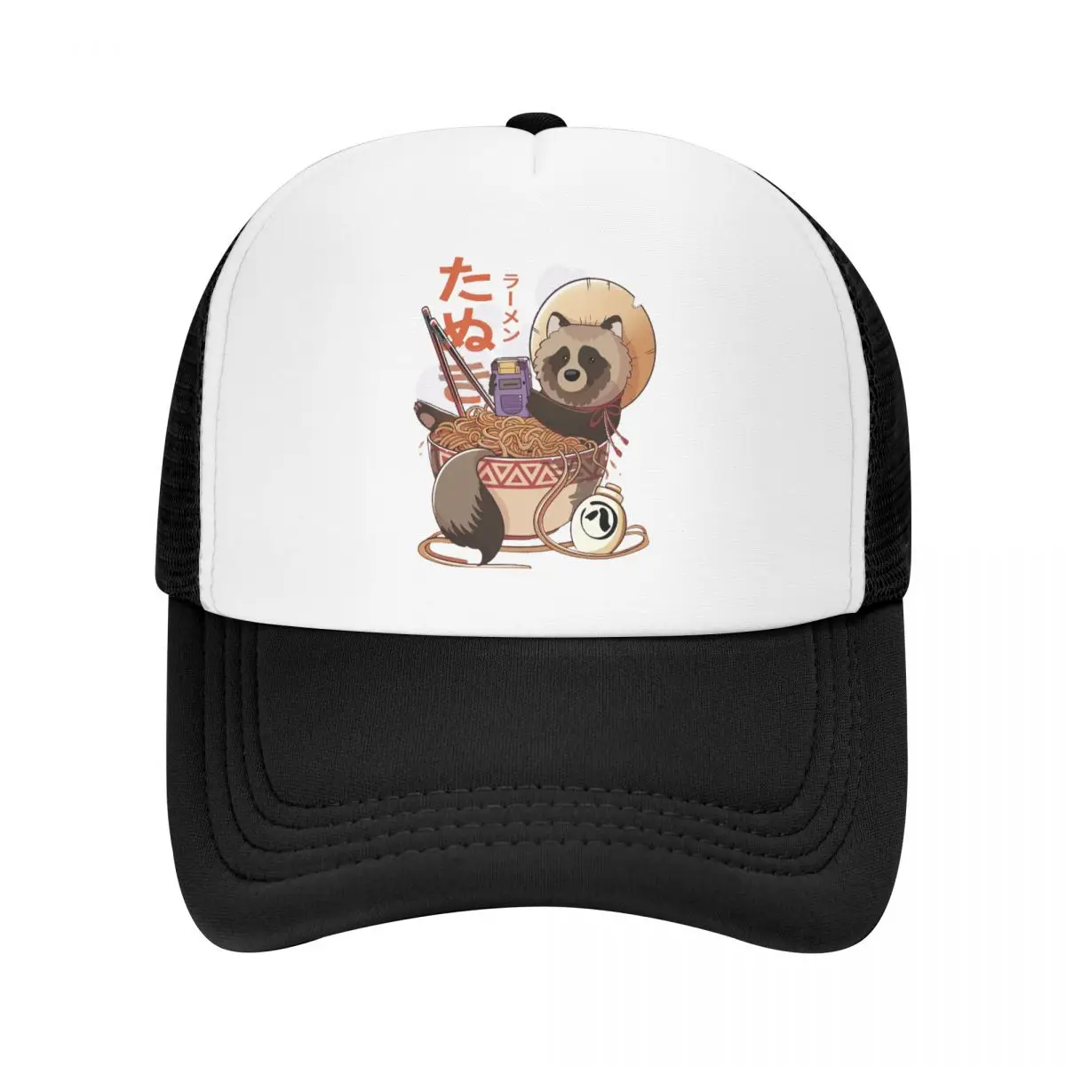 Тануки Ramen Класическата бейзболна шапка на миеща мечка Животни Окото Шапка За Мъже Жени Стилни Шапки шофьори на камиони регулируеми Заострени Шапки